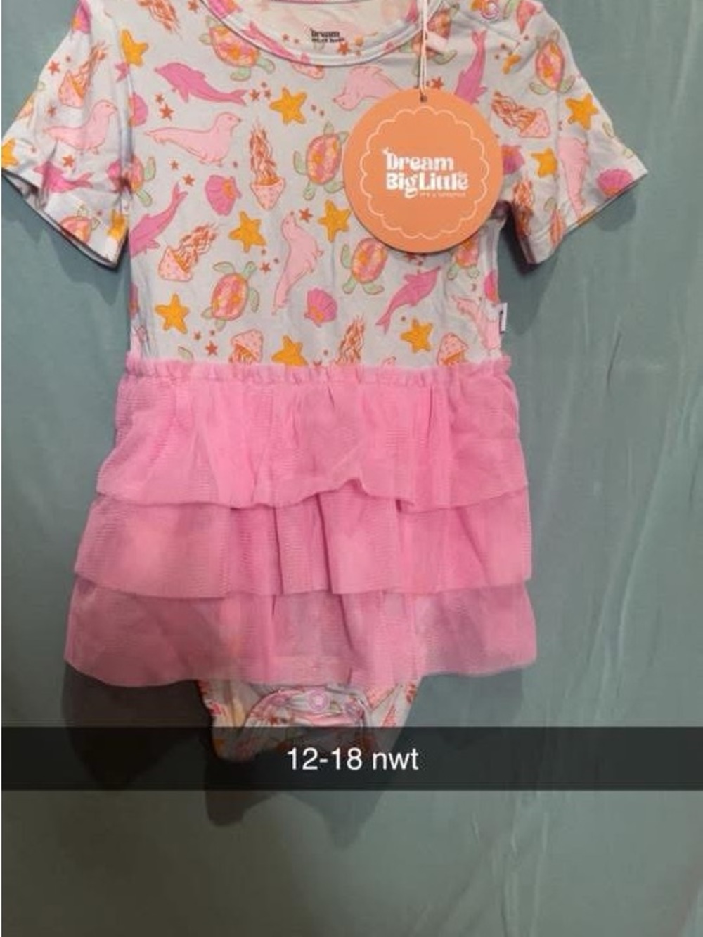 Dream Big Little Girls' Pink Seashell & Star Dress with Tulle Skirt